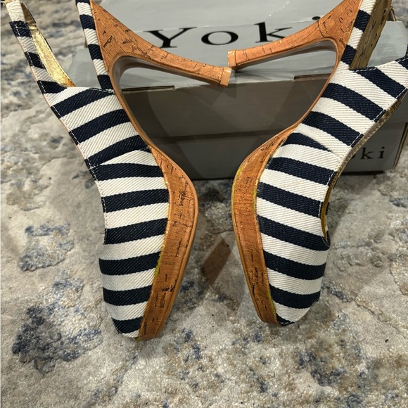 Yoki blue & white striped peep toe heel. - Picture 3 of 14